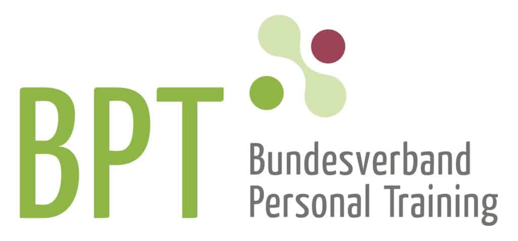 Logo des Bundesverbands Personal Training mit grünen und roten Punkten und Schriftzug rechts.
