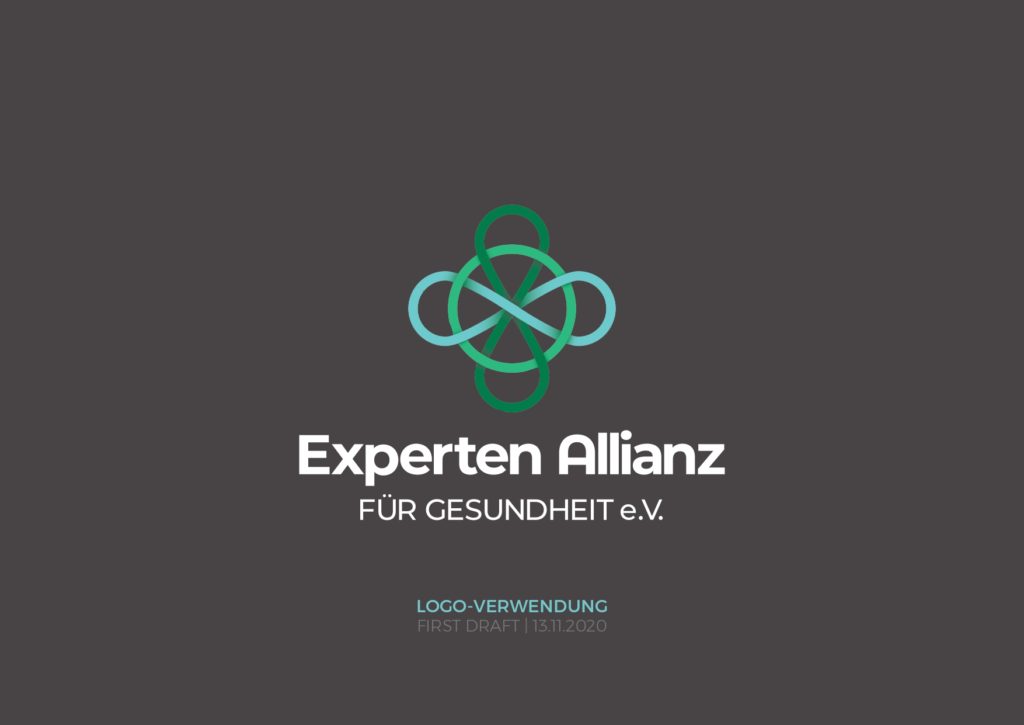 Türkises, ineinandergreifendes Logo über dem Schriftzug "Experten Allianz FÜR GESUNDHEIT e.V." auf dunklem Hintergrund.